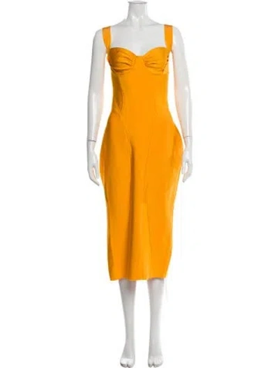 Pre-owned House Of Cb Square Neckline Midi Length Dress In Yellow
