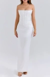 House Of Cb Strapless Corset Column Dress In White