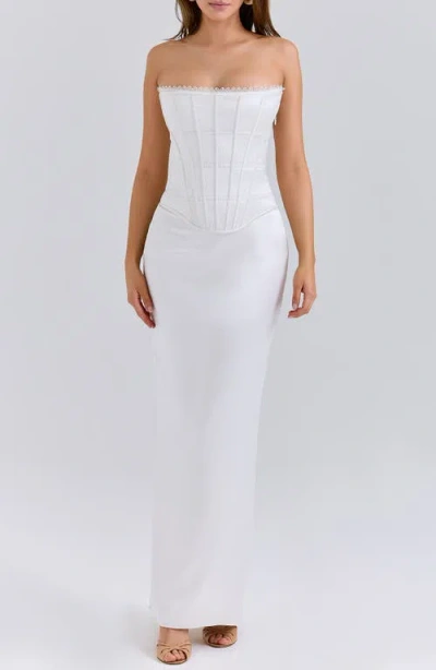 House Of Cb Strapless Corset Column Dress In White