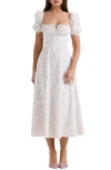 House Of Cb Womens White Floral Tallulah Floral-print Cotton-blend Midi Dress