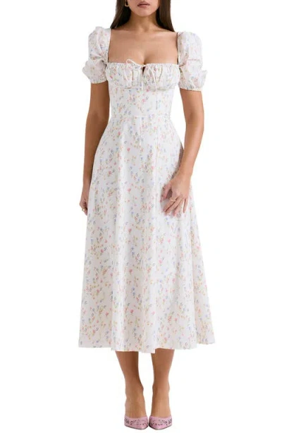 House Of Cb Womens White Floral Tallulah Floral-print Cotton-blend Midi Dress