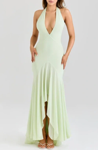 House Of Cb Tamara Halter Dress In Green