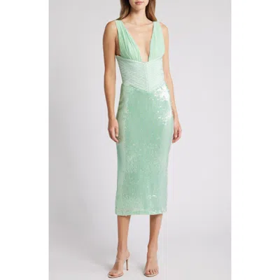 House Of Cb Thala Corset Bodice Sequin Cocktail Dress In Mist Green