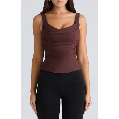 House Of Cb The Drape Neck Corset Top In Brown