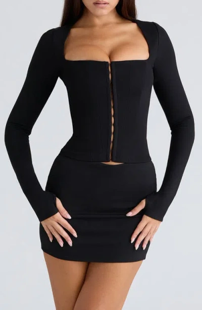 House Of Cb The Long Sleeve Balconette Corset Top In Black