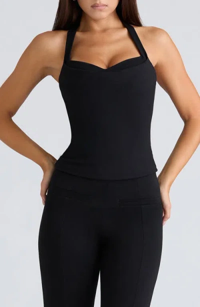 House Of Cb The Peekaboo Halter Corset Top In Black
