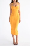 House Of Cb Womens Orange Sherbet The Sculpt Halter-neck Bandage Stretch-woven Midi Dress In Yellow