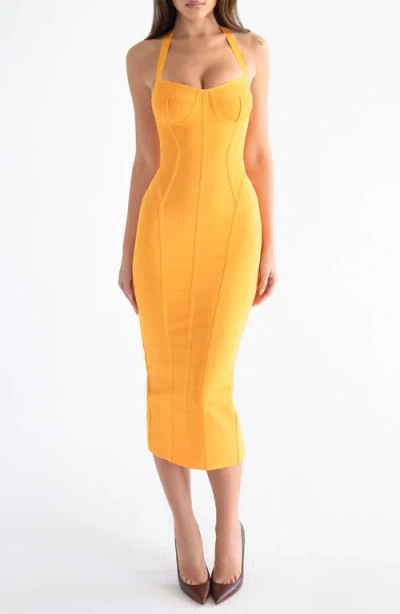 House Of Cb The Sculpt Halter Neck Bandage Midi Dress