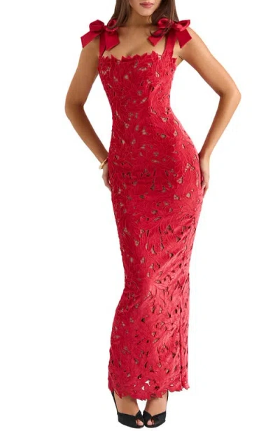 House Of Cb Tiff-a Three-piece Floral Embroidered Midi Dress In Hauted Red