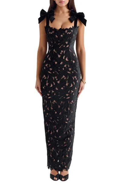 House Of Cb Tiff Velvet Lace Body-con Gown In Black