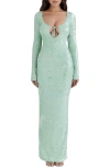 House Of Cb Titania Sequin Long Sleeve Gown In Mist Green
