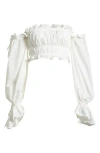 House Of Cb Tula Smocked Off The Shoulder Top In White