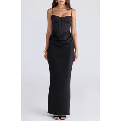 House Of Cb Valentina Corset Satin Gown In Black