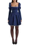 House Of Cb Venetia Puff Shoulder Lace Corset Minidress In Dress Blues
