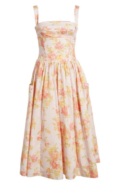 House Of Cb Vivien Gingham Midi Sundress In Peach Poppy