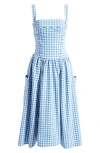 House Of Cb Vivien Gingham Midi Sundress In Regatta Blue