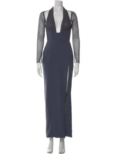 Pre-owned House Of Cb V-neck Long Dress In Blue