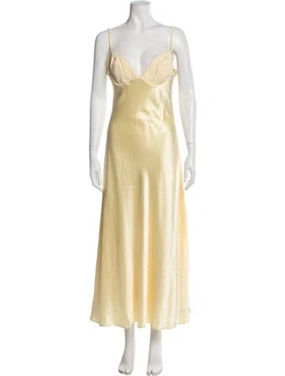 Pre-owned House Of Cb V-neck Long Dress In Neutral