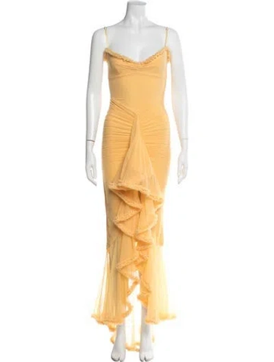 Pre-owned House Of Cb V-neck Long Dress In Yellow