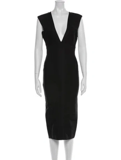 Pre-owned House Of Cb V-neck Midi Length Dress In Black
