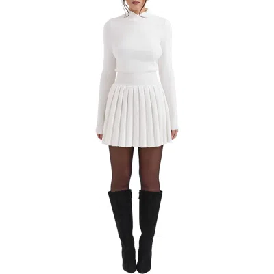 House Of Cb Willow Mock Neck Long Sleeve Mini Sweater Dress In White