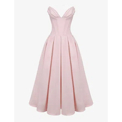 House Of Cb Womens Ballerina Pink Lady Plunge-neck Stretch-cotton Midi Dress