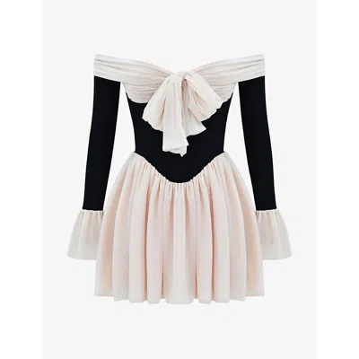 House Of Cb Alana Off-the-shoulder In Black & Cream