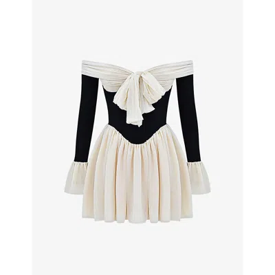 House Of Cb Womens Black And Cream Alana Off-the-shoulder Stretch-woven Mini Dress