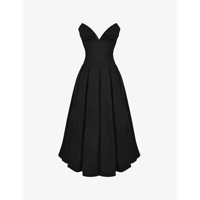 House Of Cb Womens Black Lady Plunge-neck Stretch-cotton Midi Dress