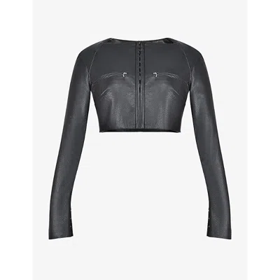 House Of Cb Womens Black Lone Zip-embellished Cropped Faux-leather Top