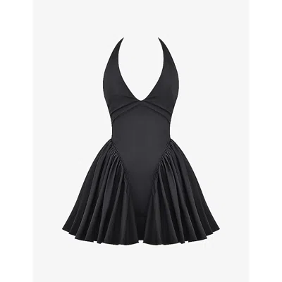 House Of Cb Womens Black Valentia Plunge-neck Stretch-cotton Mini Dress