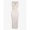 House Of Cb Womens Ecru Laria Gathered Faux-leather And Cotton Maxi Dress In Ecru