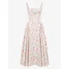 House Of Cb Womens Italian Azure Dorothy Floral-print Stretch-cotton Midi Dress In White Rosebud Print