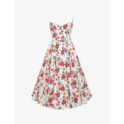 House Of Cb Mademoiselle Bustier Stretch Satin Midi Dress In Italian Rose Print