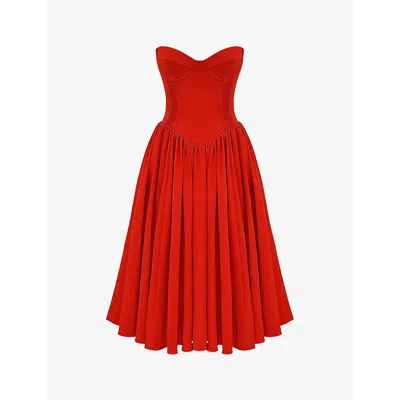 HOUSE OF CB OF CB WOMENS ELIZABETH SWEETHEART-NECK WOVEN MIDI DRESS ITALIAN TOMATO