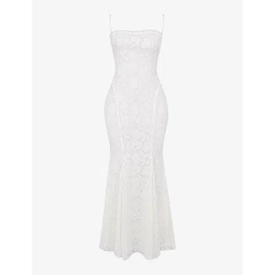 HOUSE OF CB WOMENS IVORY JOAN BURNOUT-PATTERN LACE MAXI DRESS