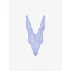 House Of Cb Martinique Plunge One-piece Swimsuit In Lavender Paisley