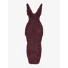 House Of Cb Of Cb Womens Merlot Plunge Carena Floral-appliqué Slim-fit Woven Maxi Dress Xs In Merlot Plunge