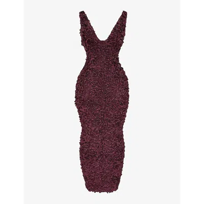 House Of Cb Of Cb Womens Merlot Plunge Carena Floral-appliqué Slim-fit Woven Maxi Dress Xs