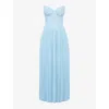 House Of Cb Marcella Strapless Pleated Georgette Gown In Ocean Blue