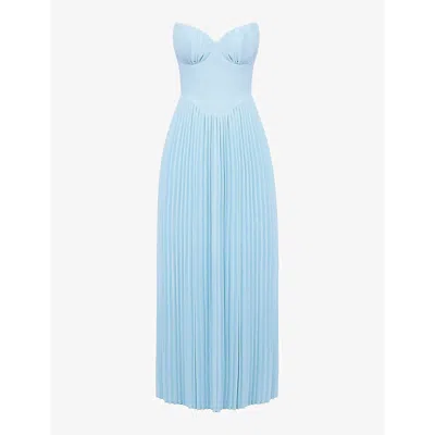 HOUSE OF CB WOMENS OCEAN BLUE MARCELLA PLEATED WOVEN MAXI DRESS