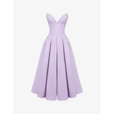 House Of Cb Womens Orchid Twill Lady Plunge-neck Stretch-cotton Midi Dress