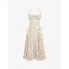 House Of Cb Womens Pale Blue Adabella Flower-pint Cotton-blend Midi Dress