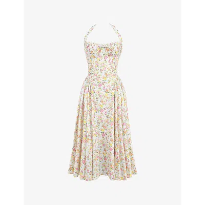 House Of Cb Womens Pale Blue Adabella Flower-pint Cotton-blend Midi Dress In Pale Blue