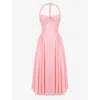 House Of Cb Womens Pink Meadow Adabella Halterneck Stretch-cotton Midi Dress In Pink Meadow