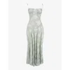 House Of Cb Seren Blush Lace-up Back Gown In Pistachio Floral