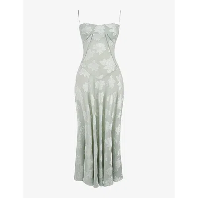 HOUSE OF CB OF CB WOMENS PISTACHIO FLORAL SEREN LACE-UP LACE MAXI DRESS