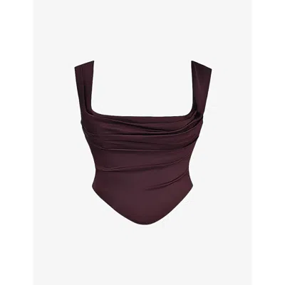 House Of Cb Womens Rich Brown Una Corseted Stretch-woven Top