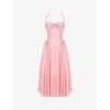 House Of Cb Womens Rose Pink Adabella Flower-pint Cotton-blend Midi Dress
