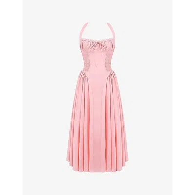 House Of Cb Womens Rose Pink Adabella Flower-pint Cotton-blend Midi Dress In Rose Pink